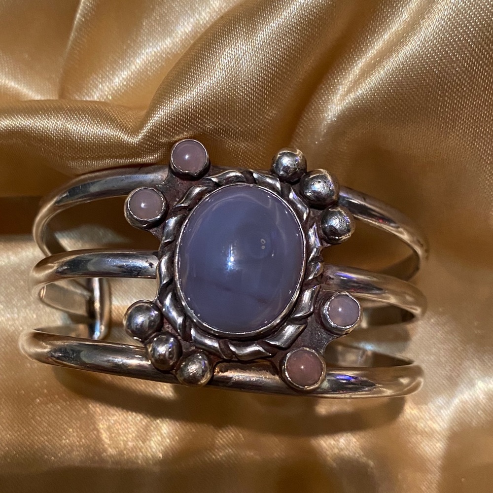 Sterling Silver Natural Stone Cuff Bracelet